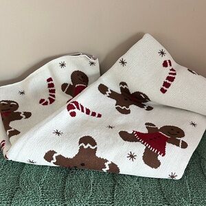Jingles & Joy Holiday Gingerbread Chenille Throw Ivory Brown Candy Cane NEW!